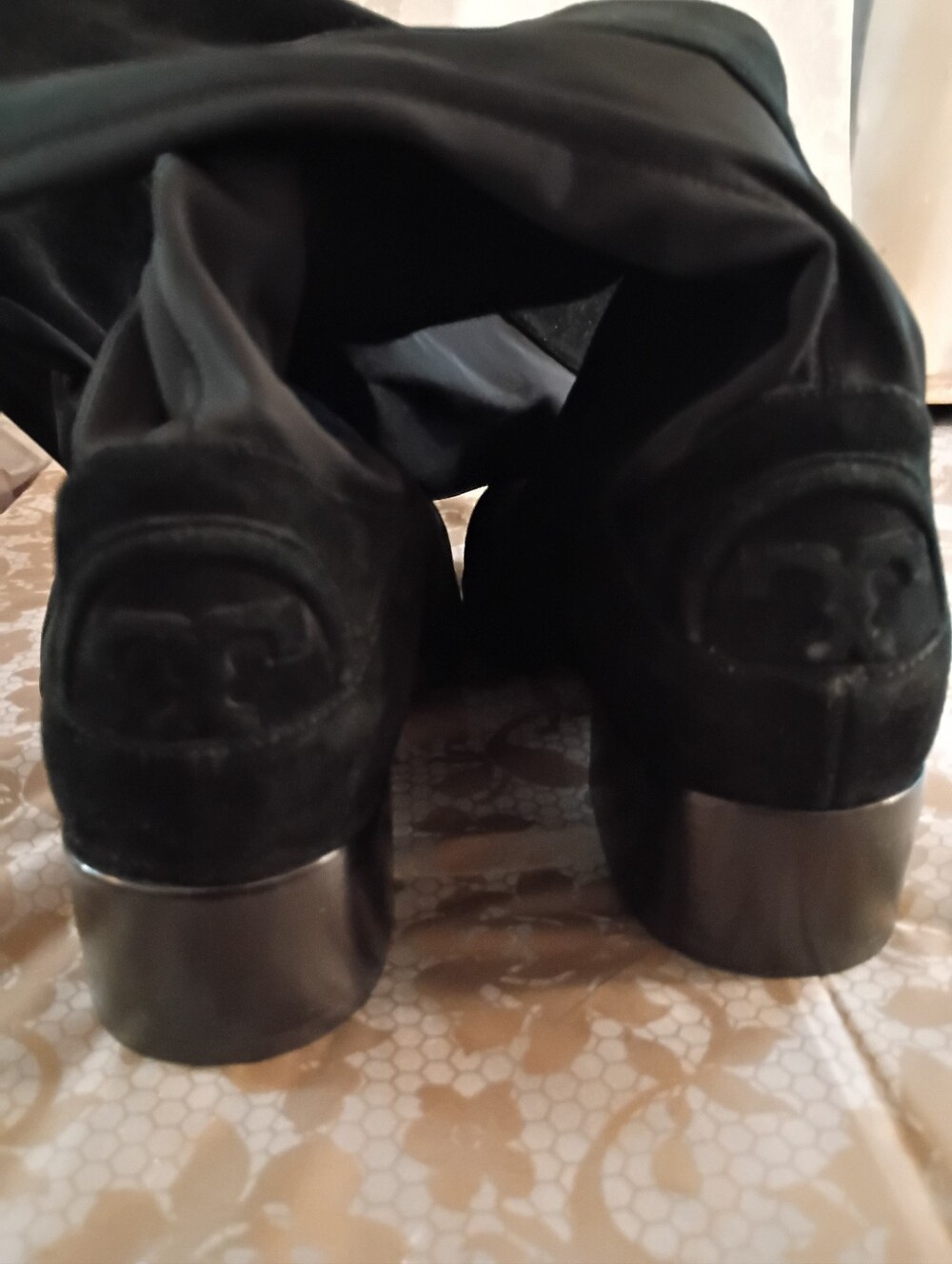TORY BURCH Caitlin Black Leather Suede Stretch Over The Knee Riding Boots Sz 8